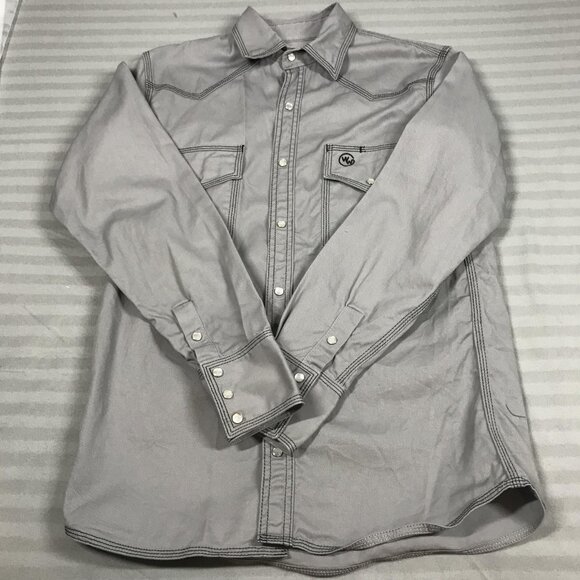 Western Welder Shirt Mens Small Gray Pearl Heavy Canvas Pearl Snap Triple Stitch - Picture 1 of 12